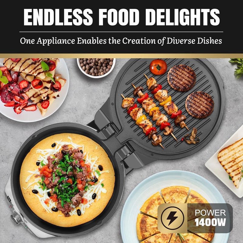 FineMade Electric Griddle Nonstick, Multi-Funtional Quesadilla Maker 10 Inch, Electric Grill Indoor, Pancake Griddle & Pan, Smokeless Indoor Grill, Non-stick Surface, Silver - Image 2